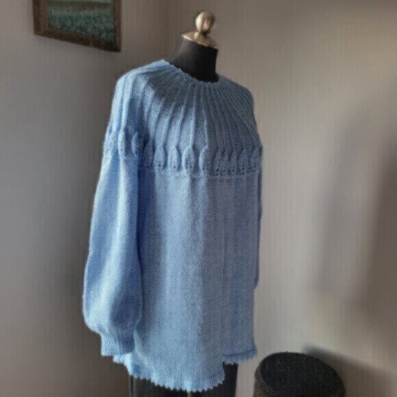 Handmade knit Sweater Blue Sz L-XL - Picture 6 of 13